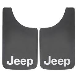 Plasticolor , Mud Flap Plasticolor 000542R01 Easy-Fit Series, Universal 11" x 19", Set Of 2, Flat, Jeep Logo, Black, Fiberglass Reinforced