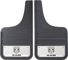 Plasticolor , Mud Flap Plasticolor 001835R01 Universal 12" x 23", Set Of 2, Flat, Ram Logo With Stainless Steel Insert, Black, Reinforced Fiberglass