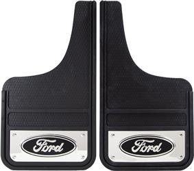 Plasticolor , Mud Flap Plasticolor 001837R01 Heavy Duty, Universal 12" x 23", Set Of 2, Flat, Ford Logo With Stainless Steel Insert, Fiberglass Reinforced