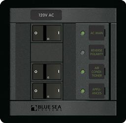 Blue Sea , Power Distribution Box Blue Sea 1214-BSS AC Main Circuit Breaker Panel; 120 Volts AC; 30 Amps; 360 Panel System; Main And 2 Positions; Black; 4.88" Width x 4-3/4" Height x 3" Depth