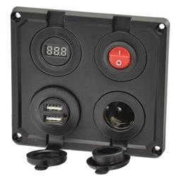 Prime Products , Receptacle Prime Products 08-5044 Indoor Use Only; 12 Volt DC Power; Non Ground Fault Interrupter; Dual USB Connections And Single 12 Volt Receptacle; Black