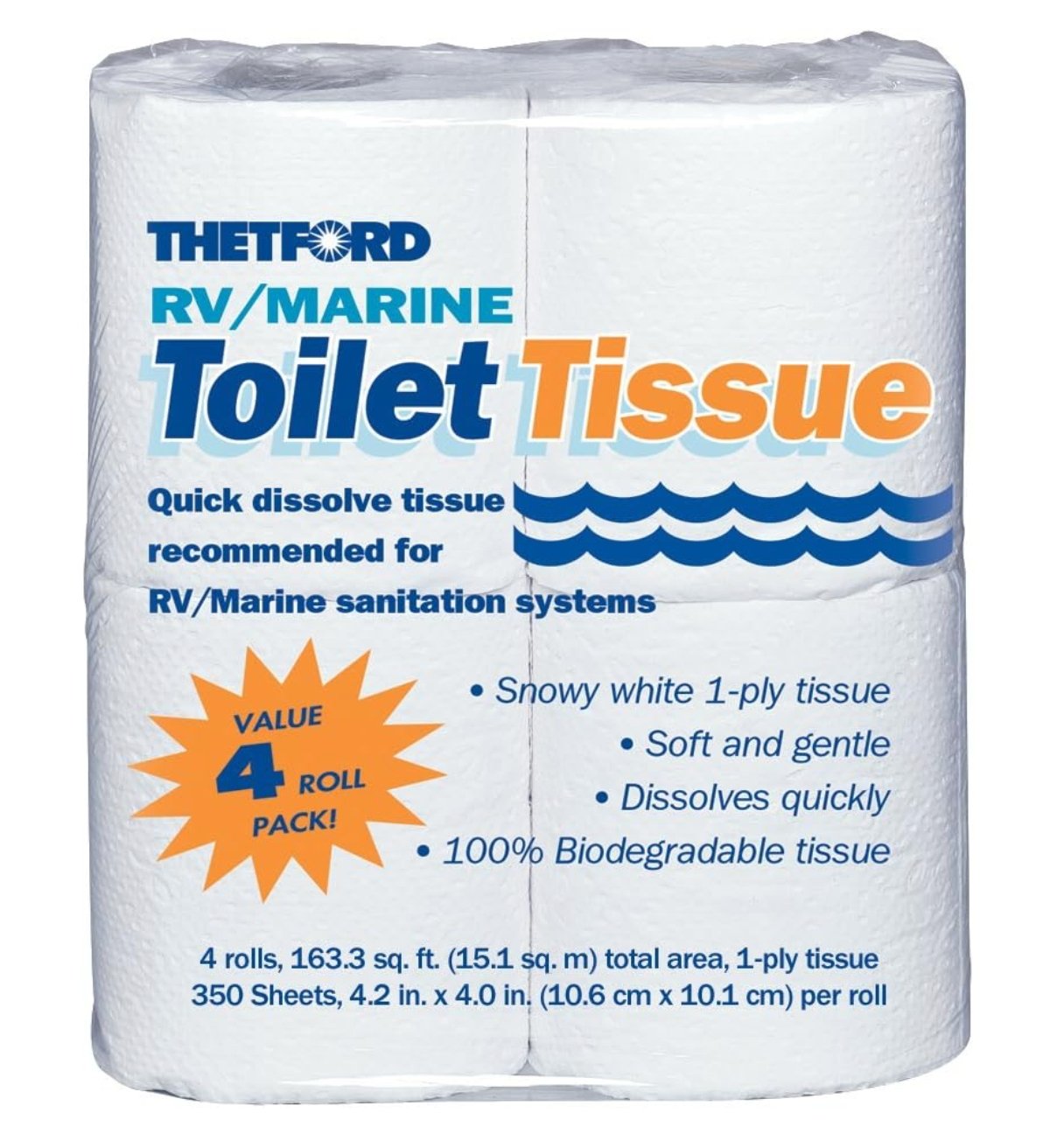 THETFORD, Toilet Tissue Thetford 20804 1 Ply, 4 Roll Pack