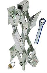 Ultra-Fab Products , Wheel Chock Ultra-Fab Products 21-001090 Super Grip, For Use With Tandem Axle Trailers, Scissors Type, Steel, With Ratchet Wrench and Padlock, Collapses to 1" And Expands Up to 10-1/2"